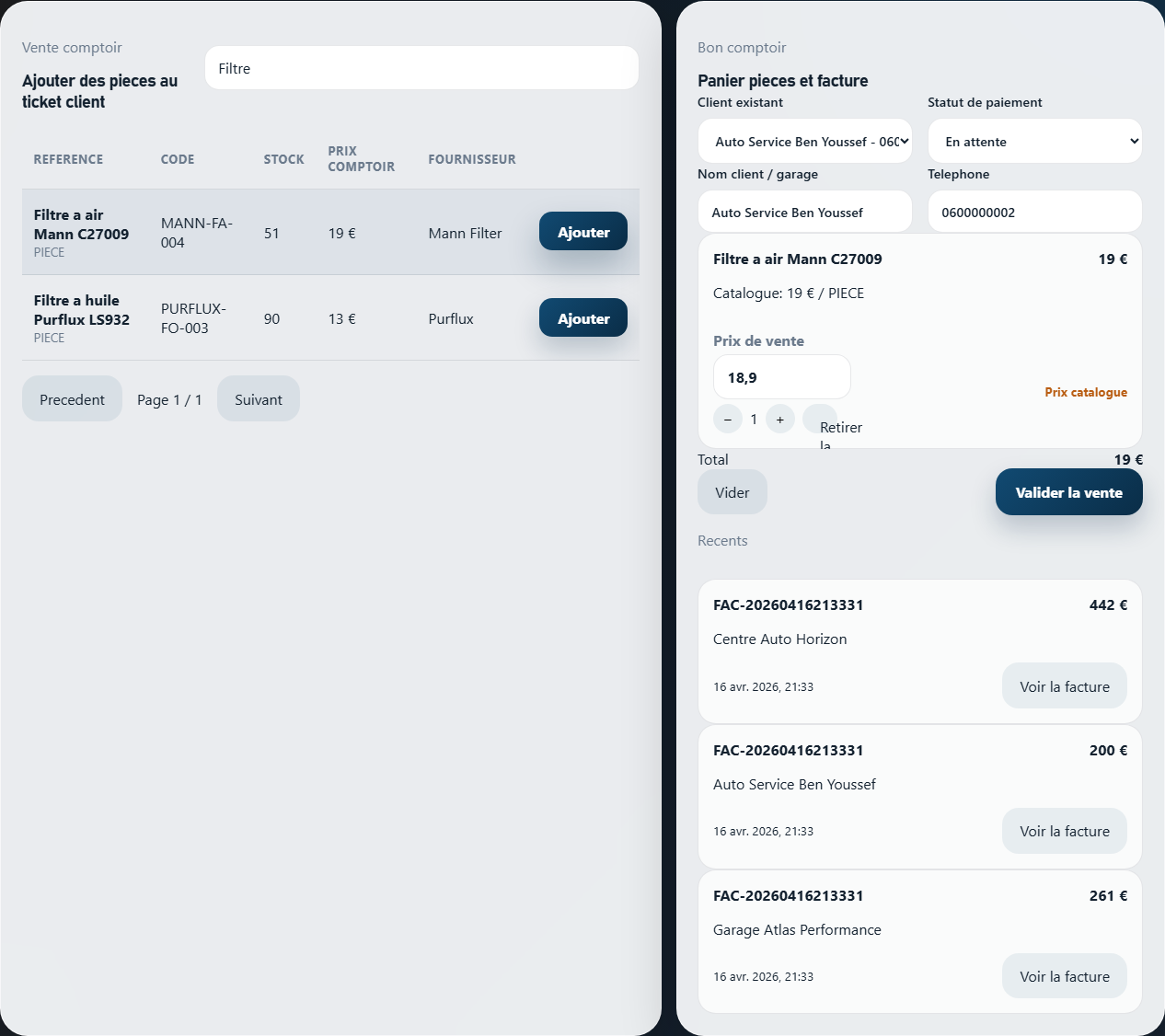 Vente comptoir et panier